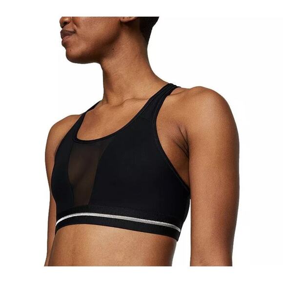 Women’s Nike Dri-Fit Sports Bra Mesh Front & Racerback Black Workout Athleisure - Picture 1 of 8